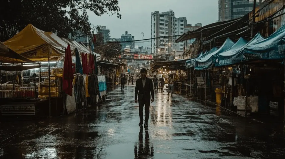A man sweating in a suit in Vietnam