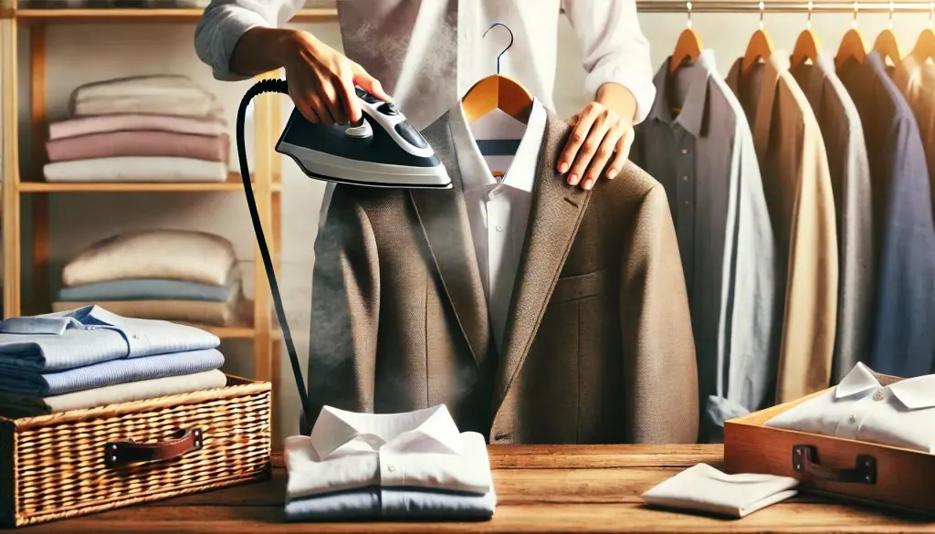 man taking care of clothes