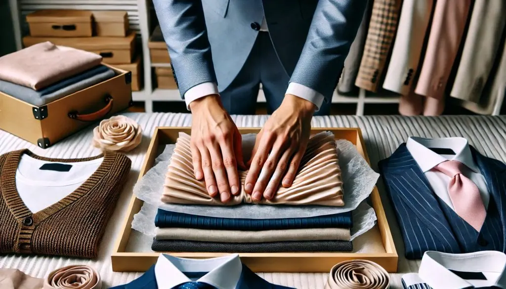person folding a garment