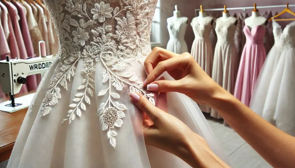 ATL tailor embroidering a gown