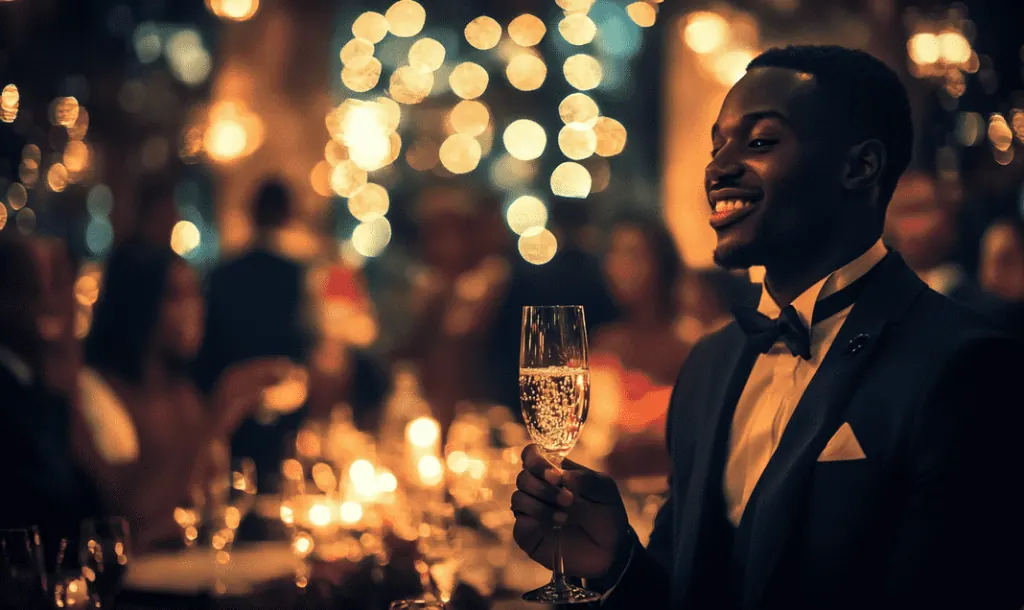 Suit at a party