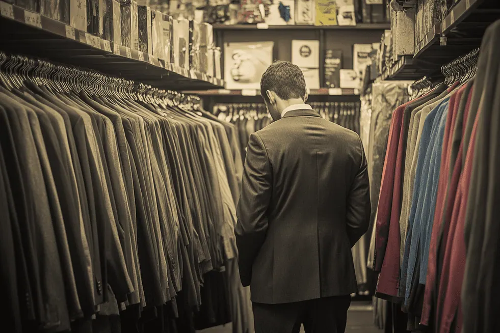 A big and tall client wearing a bespoke suit cut to his measurements