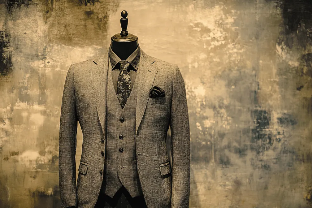 A big and tall client wearing a bespoke suit cut to his measurements