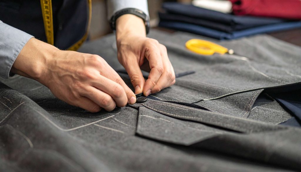 Detailed close up of bespoke tailoring work