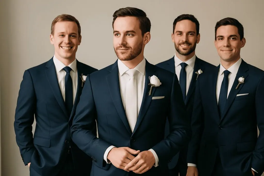 Groom posing with his entourage
