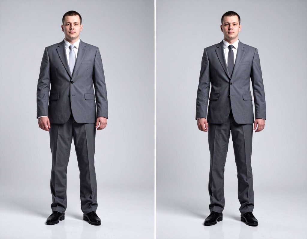 image comparison of a loose suit vs bespoke suit