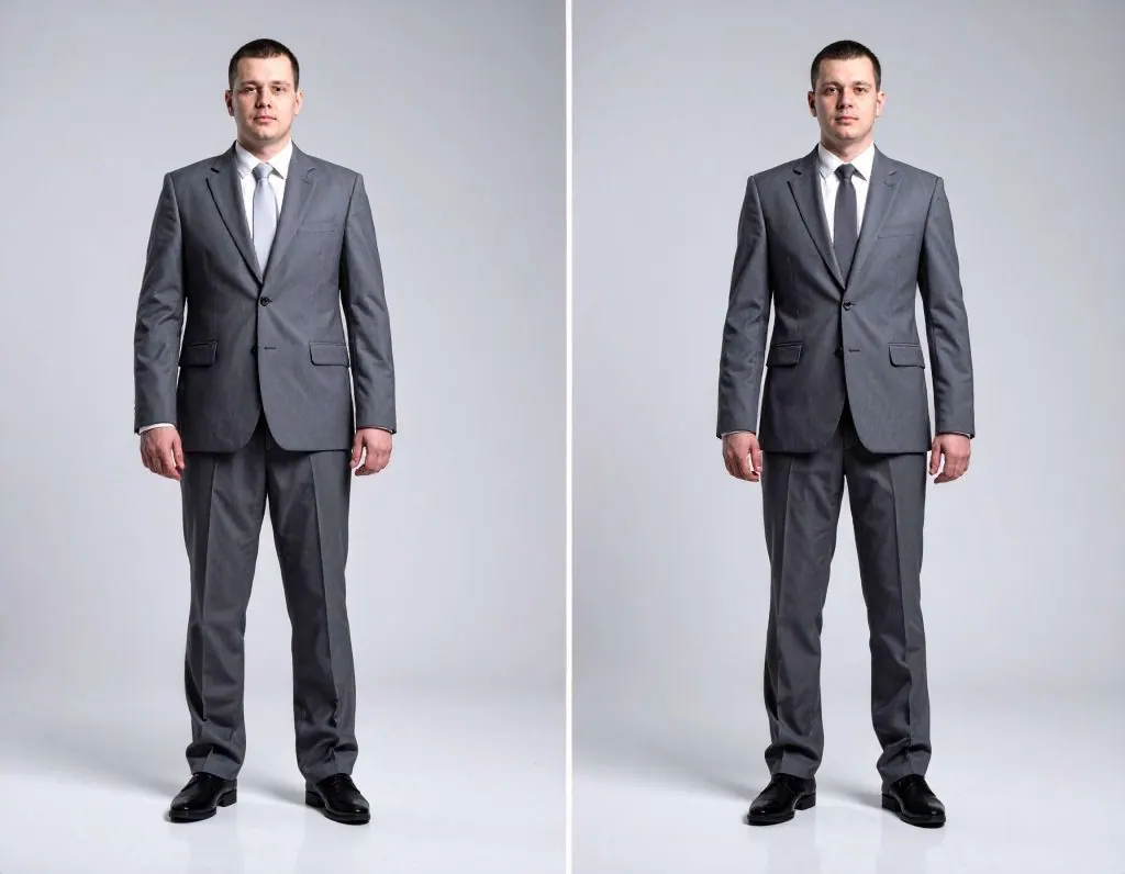 image comparison of a loose suit vs bespoke suit