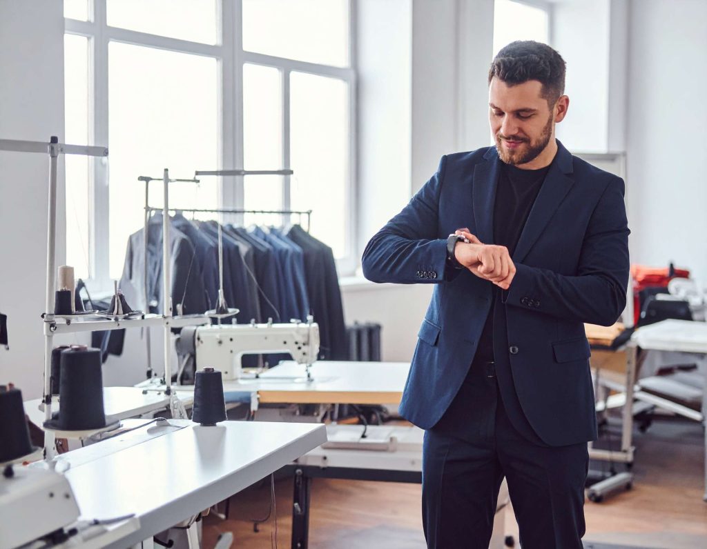 stylish man in a perfectly tailored navy suit